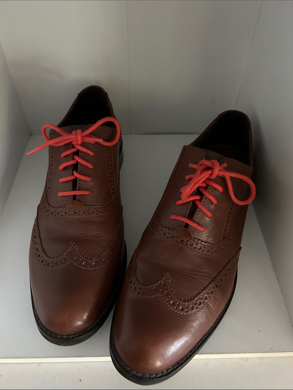 Women’s Leather Wingtip Oxfords with Orange Laces